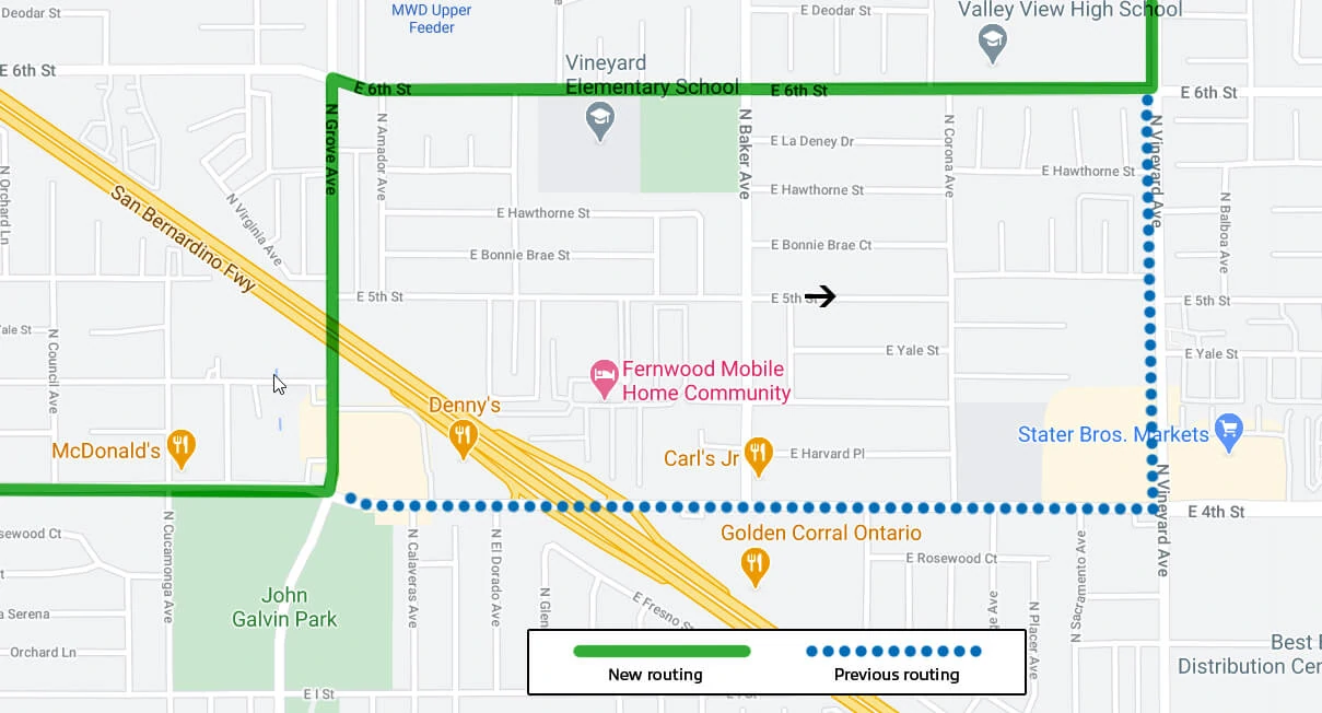 Route 87 Detour in Ontario, Bus Stops Relocated